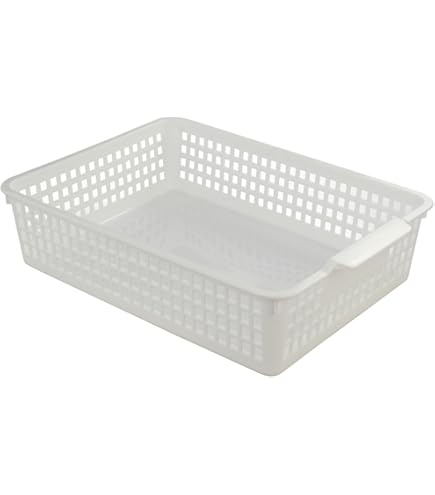 Vcansay Plastic Shallow Storage Baskets - 6 Pack, White & Grey, Organizer Bins - View #14