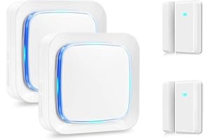 Door Sensor, Wireless Door Alert Chime Kit for Home/Office/Store, Coolqiya Door Open Chime Alarm Entry Alert System Operating at 600 FT Range with 5 Volume Levels & 58 Melodies, LED Flash (White)