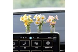 Daisy Flower Car Accessories for Women Interior Aesthetic, 3 Pcs Daisy Cute Car Dashboard Decorations