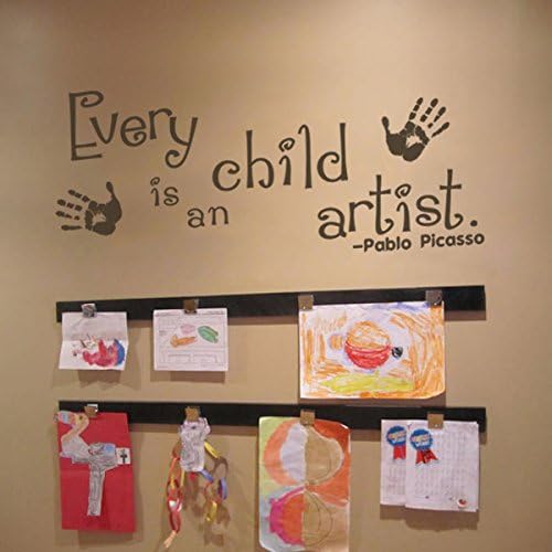 Every Child is an Artist Decal - Children Artwork Display Decal - Picasso Quote Wall Sticker (46x20 Black)