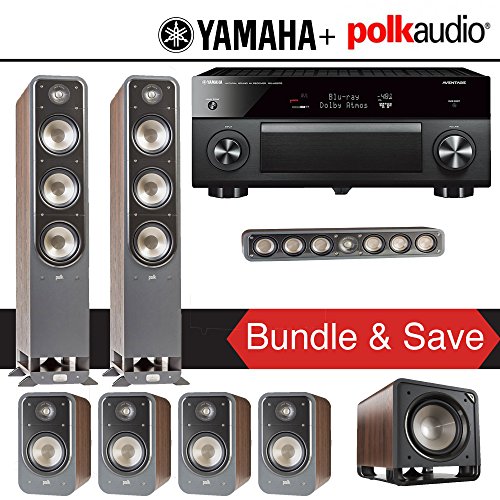 Polk-Audio-Signature-S60-71-Ch-Home-Theater-Speaker-System-Brown-Walnut-with-Yamaha-AVENTAGE-RX-A2070BL-92-Channel-4K-Network-AV-Receiver