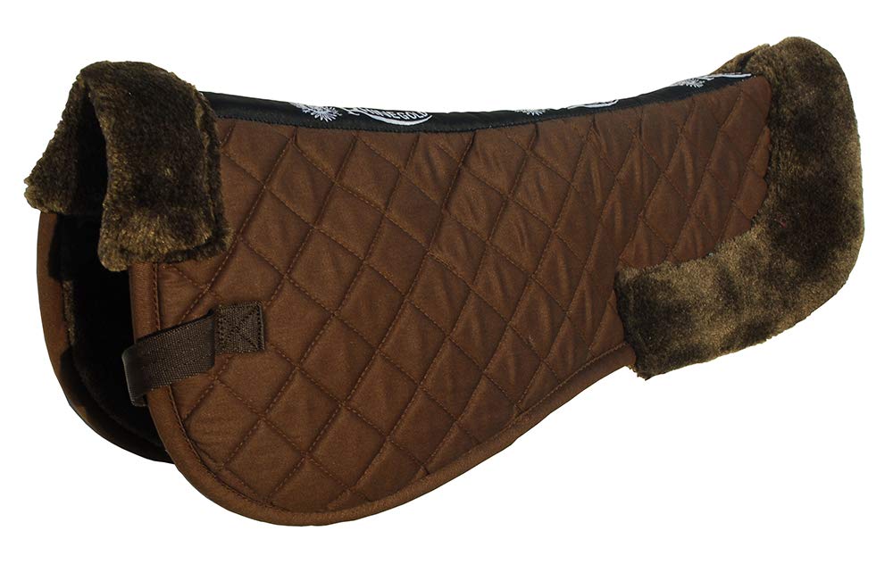 Rhinegold Cotton Horse Riding Saddle Pad - Luxury Equestrian Cotton Pad Saddle with Faux Fur, Trimmed Edges & Girth Replacement Straps. Horse Equipment - Numnahs for Horses & Ponies