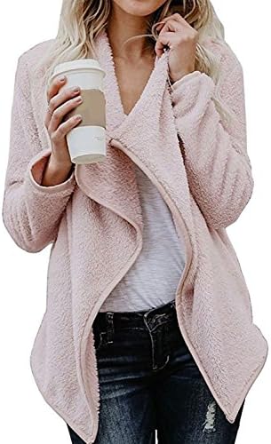 Qlassic Womens Lapel Cardigan Fluffy Fleece Warm Fuzzy Open Front Outerwear