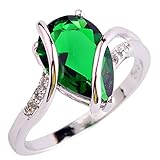 Emsione 925 Sterling Silver Plated Created Tear Drop Quartz Womens Ring