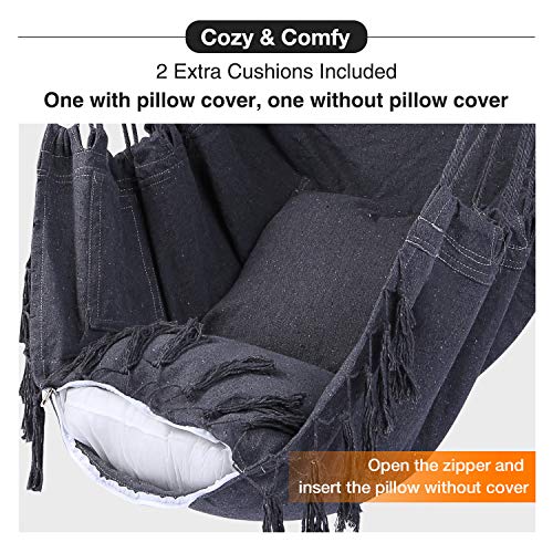 RedSwing Hängesessel zum Aufhängen, Seilschaukel mit 2 Kissen und Hardware-Kits, hochwertiges Baumwollgewebe für… – Bild 3