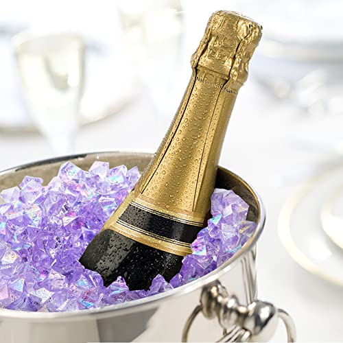 DomeStar Purple Fake Ice Rocks, 150PCS Purple Holographic Acrylic Crushed ICES Sparkling Purple Fake Diamonds Holographic Plastic Purple Gems Marble Vases Fillers Table Scatter Decoration