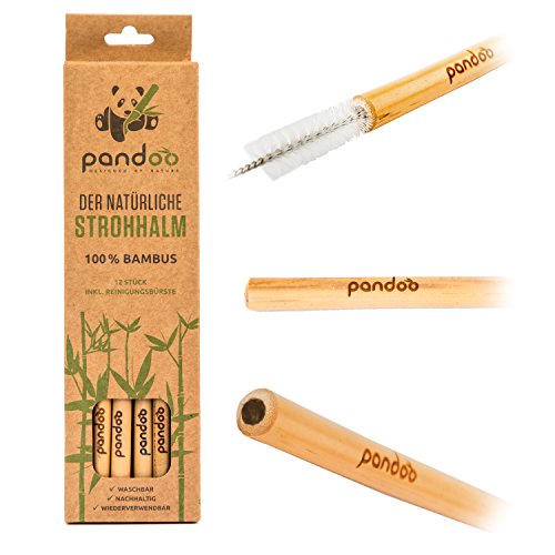 pandoo wiederverwendbare Strohhalme aus 100% Bambus inklusive Reinigungsbürste (12 Stück) | Waschbare & Umweltfreundliche Trinkhalme | 100% biologisch abbaubar | Eco Bamboo Straws Natur – Bild 6