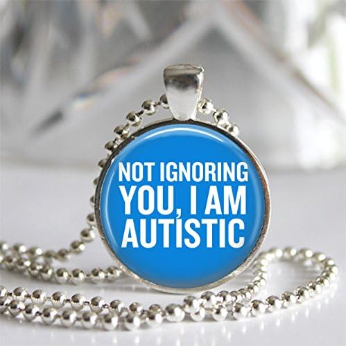 Not Ignoring You, I Am Autistic Blue Silver Bezel Glass Tile Pendant Necklace