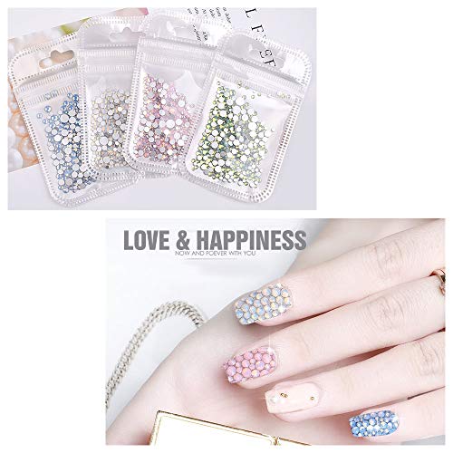 REAMTOP 4 Bags of Different Nail Art Rhinestones Sets, 1400 Pcs Flat Back Crystal Rhinestone Gemstone 3D Nail Art Mobile Phone DIY Crafts