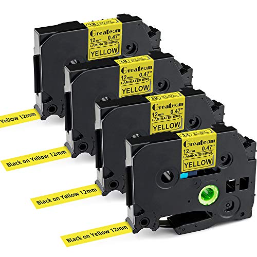 Greateam Compatible Label Tape Replacement for Brother P-Touch TZe Yellow Tape TZe-631 TZ-631 TZe631 P-Touch 12mm 0.47" Label Maker Tape, for Brother PT-D210 PT-1290 PT-1890 PT-D600 PT-D400, 4-Pack