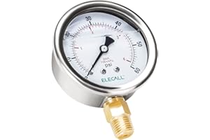 Elecall 60psi Silicone Oil Filled Pressure Gauge for Water Oil Air Pressure Test in Pool Pump Sand Filter Air Compressor Water System, 2-1/2" Stainless Steel Case, Lower Mount 1/4" NPT