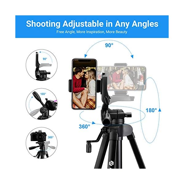 Camera Tripod Fotopro 59" Cameras Stand Lightweight Aluminum Tripod with Phone Clip and Carry Bag for iPhone/Android Phone and Nikon Canon DSRL Cameras – Bild 3