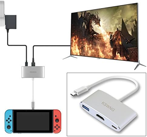 Portable Dock for Nintendo Switch[Free - Lifetime Replacement Warranty] ,KSWNG HDMI Type C Hub Adapter for Nintendo Switch,Samsung Galaxy S8/S8P , Macbook Pro