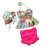 Mingao Girls Flower Print Bikini 3 Piece Swimwear Swimsuit