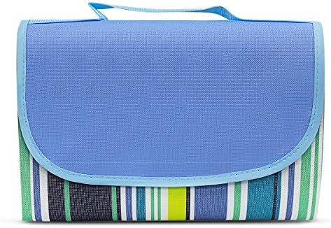 Extra Large Picnic Blanket Mat Outdoor Portable Waterproof Beach Camping Mat Sandproof Foldable Handy Tote Hiking Travel Outdoor Trip-Blue Strip