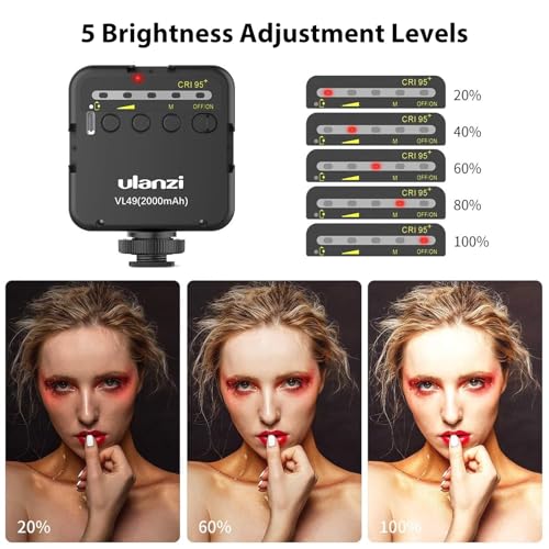 ULANZI VL49 2000mAh LED Video Light w 3 Cold Shoe, Rechargeable Soft Light Panel, Portable Photography Lighting for DJI OSMO Sony DSLR Canon Camera GoPro Vlogging