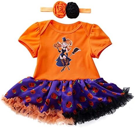 ALINKCO Newborn Baby Clothes Set,Infant Toddler Baby Girls Halloween Pumpkin Bow Party Dress Clothes Dresses