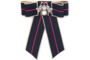 Chamvino Girls Campus wind striped bee Rhinestone bow tie shirt collar pin brooch versatile clothing accessories （Multi-colors）