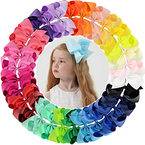 30PCS Big 6 Inch Hair Bows for Girls Grosgrain Ribbon Toddler Hair Accessories with Alligator Clips for Toddlers Baby…
