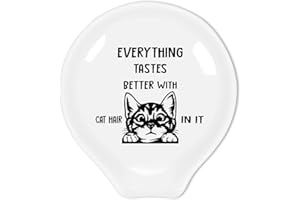 Uhealik Funny Coffee Quote Black and White Ceramic Coffee Spoon Holder-Coffee Spoon Rest -Coffee Station Decor Coffee Bar Accessories-Coffee Lovers Gift for Women and Men (Cat Hair In It)