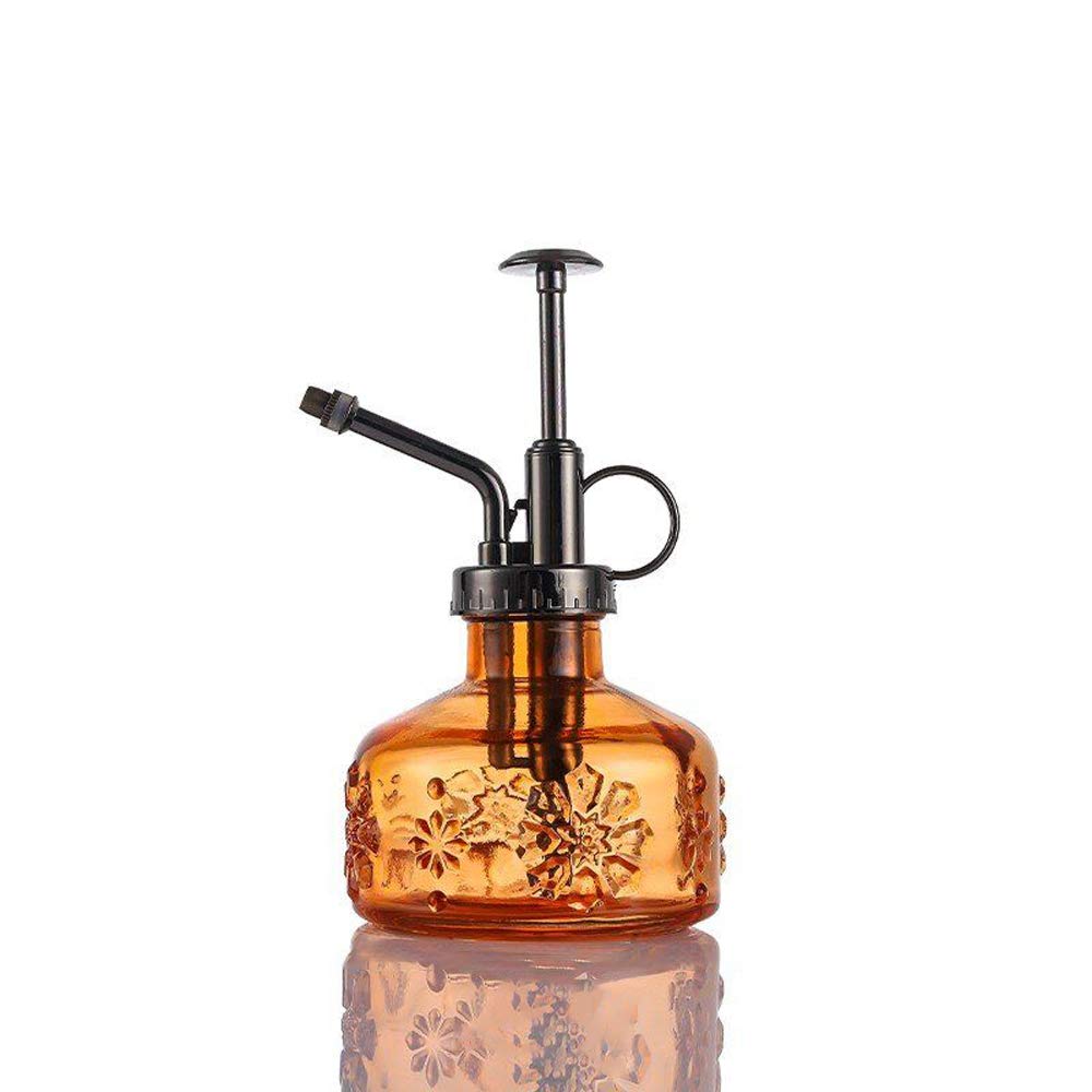 ZIUHEOA Plant Mister Glass Spray Bottle, 6" Tall Small Plant Watering Can Bronze Plastic Top Pump Indoor Spray Mister Bottle for Garden, Plants, Cleaning, Decorative (Orange)