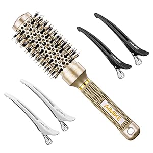 AIMIKE-Round-Brush-Nano-Thermal-Ceramic-Ionic-Tech-Hair-Brush-Small-Round-Barrel-Brush-with-Boar-Bristles-for-Blow-Drying-Styling-Curling-and-Shine-24-inch-Barrel-13-inch-4-Free-Clips AIMIKE Round Brush, Nano Thermal Ceramic & Ionic Tech Hair Brush, Small Round Barrel Brush with Boar Bristles for Blow…