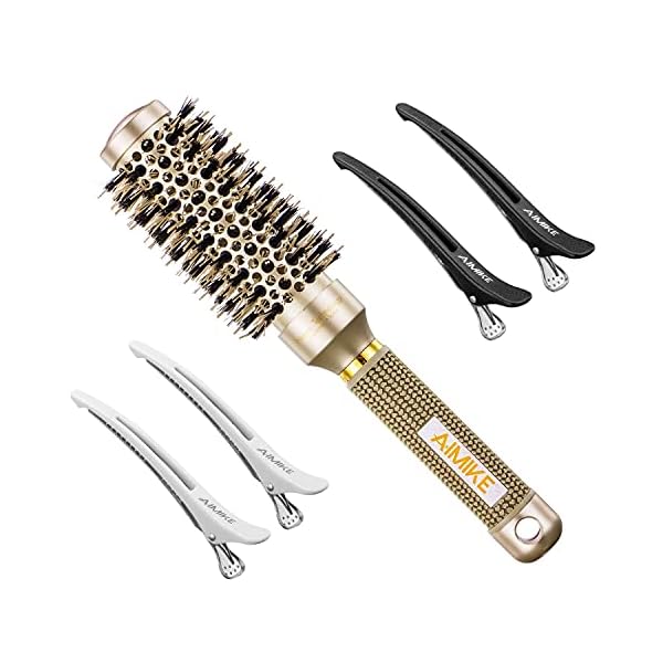 AIMIKE-Round-Brush-Nano-Thermal-Ceramic-Ionic-Tech-Hair-Brush-Small-Round-Barrel-Brush-with-Boar-Bristles-for-Blow-Drying-Styling-Curling-and-Shine-24-inch-Barrel-13-inch-4-Free-Clips AIMIKE Round Brush, Nano Thermal Ceramic & Ionic Tech Hair Brush, Small Round Barrel Brush with Boar Bristles for Blow…