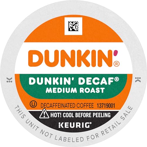 DUNKIN’ DECAF MEDIUM ROAST COFFEE, 10 KEURIG K-CUP PODS