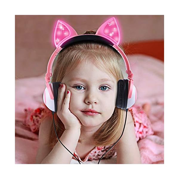 Kids-Headphones-Wired-LED-Glowing-Foldable-Adjustable-Over-Ear-Headphones-Safe-85dB-Volume-Limited-Cat-Ear-Headphones-for-KindleiPadChildrenTeensBoysGirls-Peach-1 esonstyle Kids Headphones, Wired LED Glowing Foldable Adjustable Over-Ear Headphones, Safe 85dB Volume Limited Cat Ear…