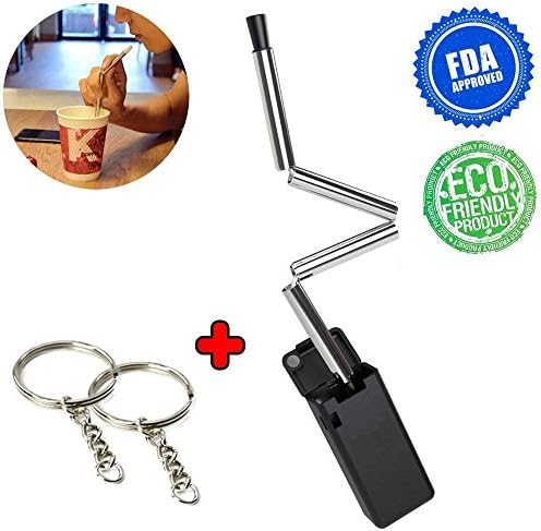 Collapsible Straws,Reusable Stainless Steel Folding Drinking Straw,Foldable Straws Keychain with Cleaning Brush Perfect for Travel Outdoor Household with Keychain Gifts (Black-01)