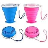 Silicone Collapsible Travel Cup Set, Accmor 2 Pack Foldable Expandable Cup(Blue& Pink), BPA Free FDA Approved Travel Mug for Camping Hiking Trip, -Eco Friendly, Easy to Clean& Store