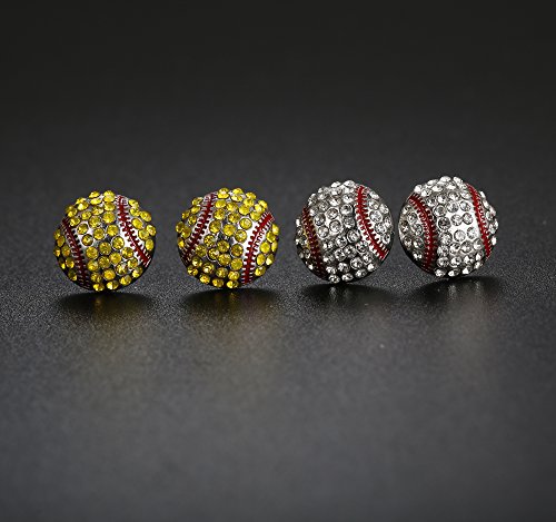 Thunaraz 2Pairs Baseball Earrings for Women Unisex CZ Baseball Earrings Softball Earrings for Women Men