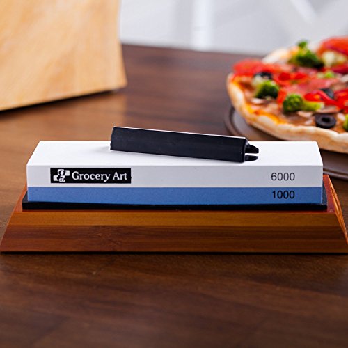 Whetstone Knife Sharpening Stone | Waterstone Knife Sharpener 1000-6000 Grit with Non-Slip Bamboo Base and Angle Guide | Best Wet Stone Kitchen Knives Sharpening Kit