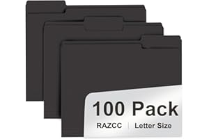 File Folder, RAZCC 100 Pack 1/3 Cut Tab File Folders Letter Size, Black Folders for Dcouments, Folders with Tab Great for Organizing and Easy File Storage