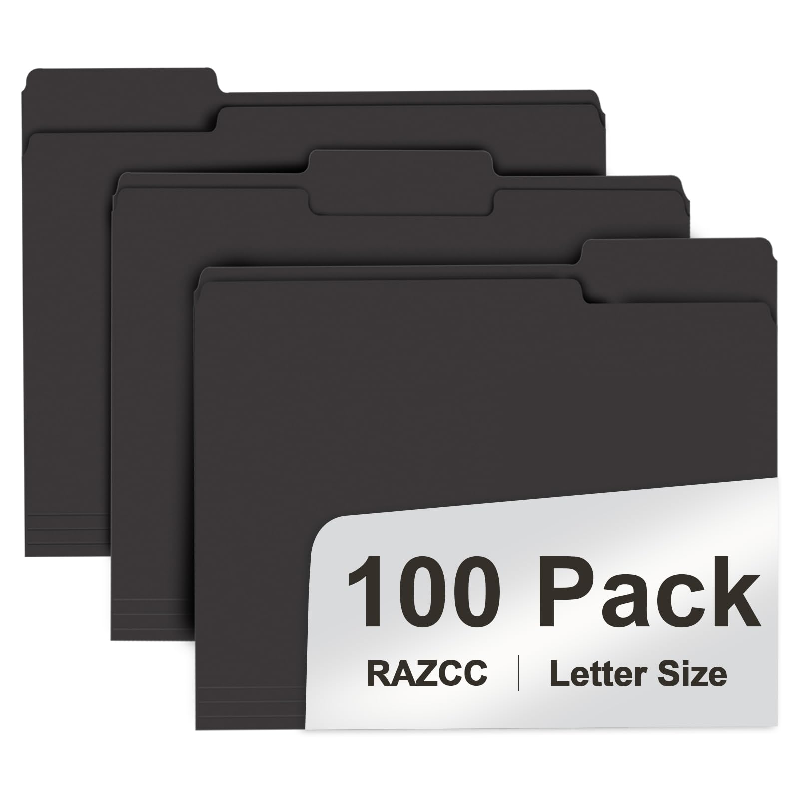 Photo 1 of File Folder, RAZCC 100 Pack 1/3 Cut Tab File Folders Letter Size, Black Folders for Dcouments, Folders with Tab iGreat for Organizing and Easy File Storage