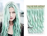 Beauty Wig World 23Inch 130gr One Piece Colorful Curly 3/4 Head Synthetic Clip On/in Hair for Halloween Cosplay Color#Mint