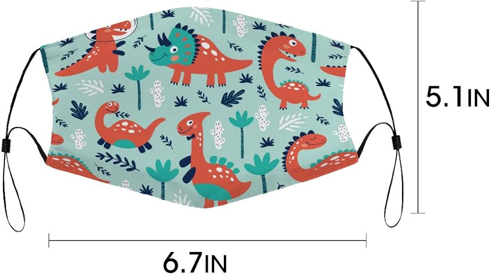 5 Pcs Big Kids Bandana with Cute Pattern Reusable Cloth Kids Face Bandanas Covering Set for Teens Boys Girls Ages 8-17 (Dinosaur): Clothing