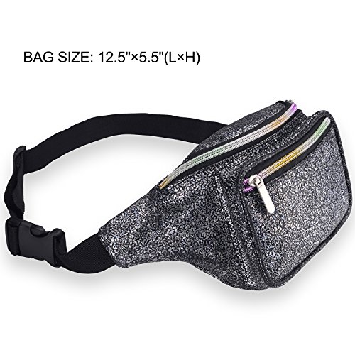 Miracu Holographic Neon Fanny Packs for Women, Fashion Cute Fanny Pack for Rave, Festival (Black)