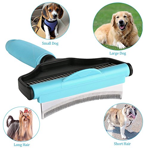 DeShedding Brush, 2 in 1 Comb Pet Dog Cat Rabbit Grooming Deshedding Brush Rake U-Shaped Brushes for All Short Long Hair and Fur Types