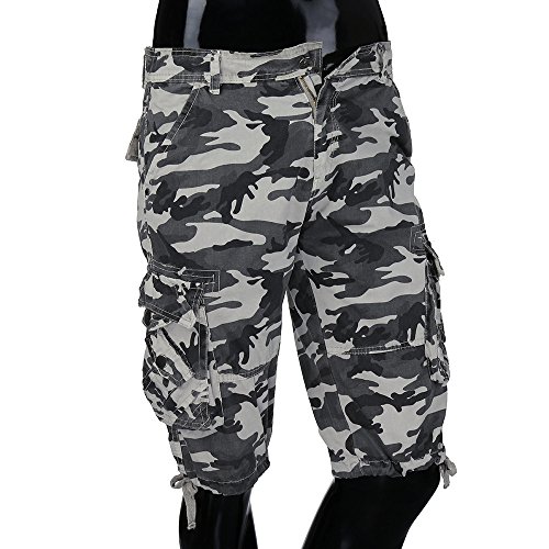 MODOQO Men's Tactical Cargo Shorts, Straight Multi-Pocket Cotton Relaxed Fit Outdoor Wear(Gray,36)