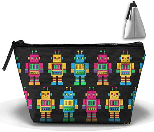 LogicBB Colorful Robot Pattern Print Makeup Bag Travel Cosmetic Pouch Storage Brush Holder Toiletries Bag Waterproof Jewelry Organizer With Zipper For Women&amp;Girls