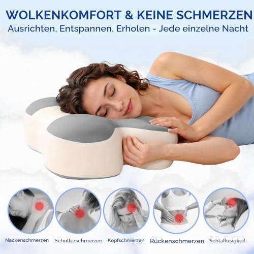 Duale Höhe Seitenschläferkissen zur Schmerzlinderung (Grau mit weißen)