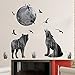 Wland 33 inches x 28 inches Moon Wolves Mountain Forests Silhouette Animals Wall Stickers Decals Decorations for Children Nursery Kids Room