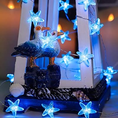 Silverstro Nautical Theme String Lights, 10ft 30 LEDs Ocean Starfish Fairy Lights with Remote, USB & Battery Operated… 516VCZvTv%2BL