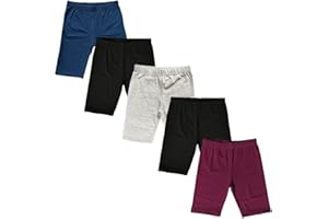 MISS POPULAR Girls 5-Pack Biker Shorts Cotton Spandex Elastic Waistband | Dance, Gymnastics.