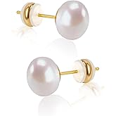 Natural Freshwater Cultured Pearl Stud Earrings, AAAA+Handpicked, Sterling Silver 18K Gold Plated Hypoallergenic Earring Studs Jewelry For Women