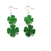 St. Patrick's Day Earrings Acrylic Irish Shamrock Dangle Earrings Green Clover Drop Earrings for Women St Patty's Jewelry Gift