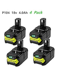 4 Pack P104 Lithium Battery for Ryobi 18v One+ Impact Drill Tools P102 P103 P105 P107 P108 P109 P122, MASIONE 4.0Ah Extended Li-Ion Replacement Battery Pack
