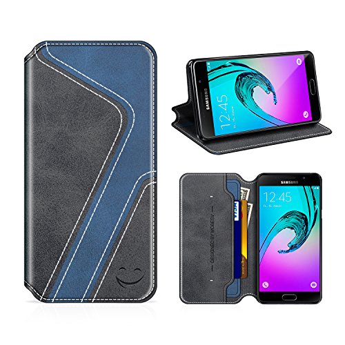 Smiley Samsung Galaxy A3 2016 Wallet Case, Mobesv Samsung A3 2016 Leather Case/Phone Flip Book Cover/Viewing Stand/Card Holder for Samsung Galaxy A3 (2016), Stylish Black/Dark Blue
