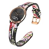 TRUMiRR Floral Watchband for Vivomove HR Women, Genuine Leather Watch Band Quick Release Strap Rose Gold Buckle Wristband for Garmin Vivomove HR Sport/Vivomove HR Premium All Versions